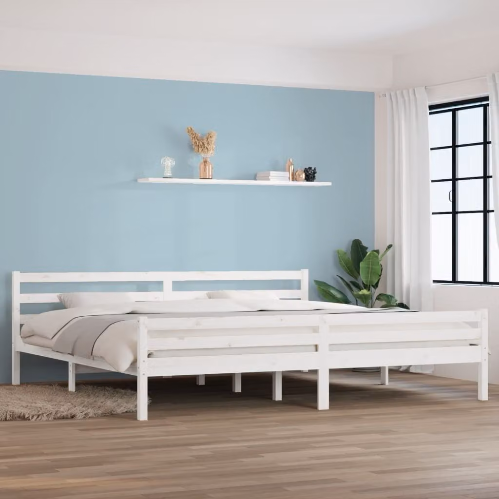 The Living Store Letto in legno massiccio bianco 200x200 cm