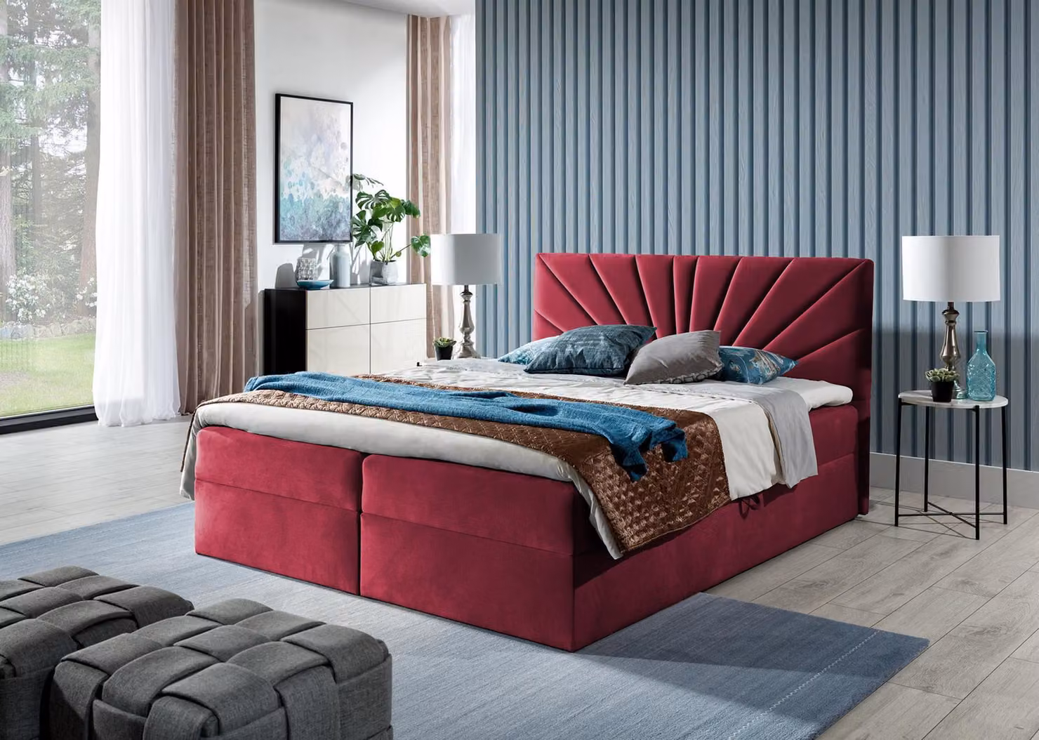 Boxspringbett Doppelbett Bett mit Bettkasten Ehebett Betten Polsterbett Rot