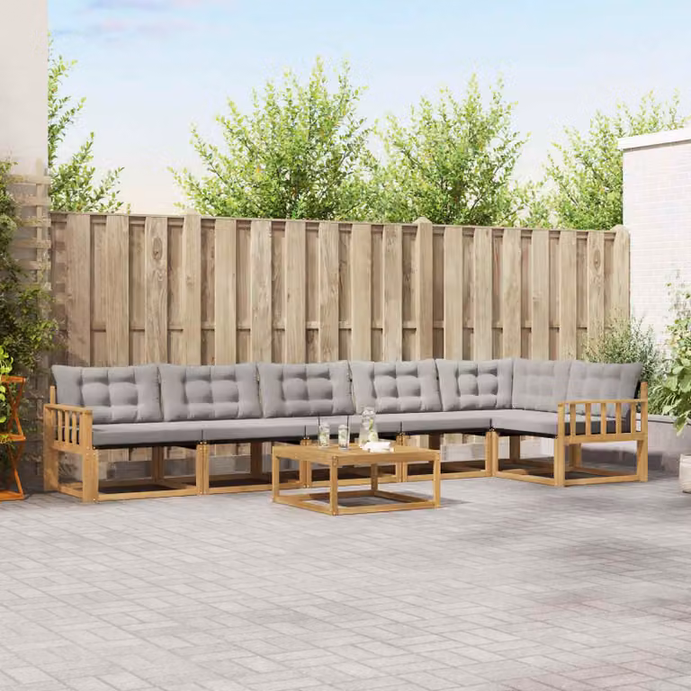 Set di divani da esterno vidaXL 7 pz in legno di acacia con tavolo da caffè, colore bianco e grigio chiaro