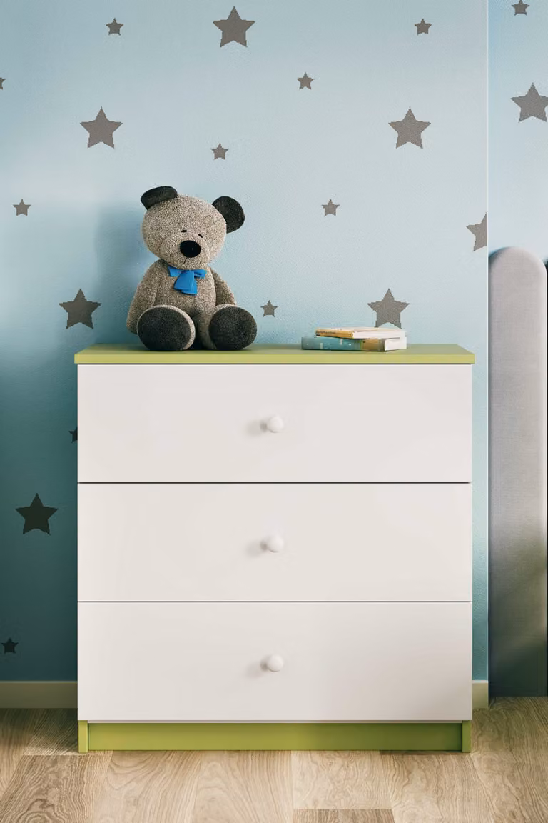 Cassettiera per bambini senza motivo nel colore verde Babydreams