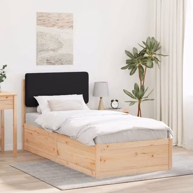 Letto con Testiera Rivestita-Struttura Letto con Testiera Nero 90 x 200 cm Pino massello 833758