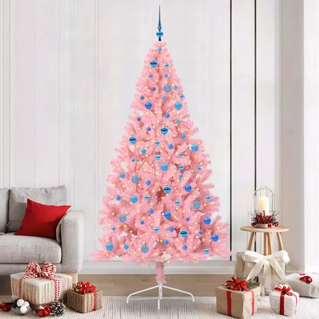 Albero di Natale artificiale moderno in PVC con luci LED bianco caldo colore rosa Altezza: 240 cm – 2
