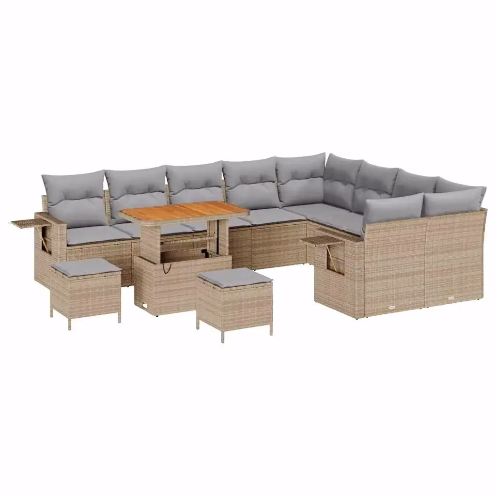 Set Divano da Giardino vidaXL 12 Pezzi in Polyrattan Beige con Cuscini e Tavolino da Esterno – 2