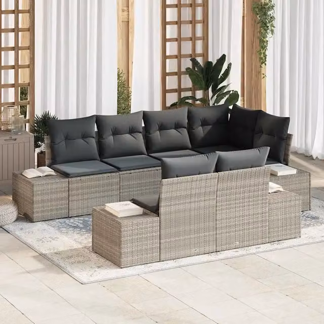 Set Divano da Giardino 7 pz Grigio chiaro polyrattan 3347102
