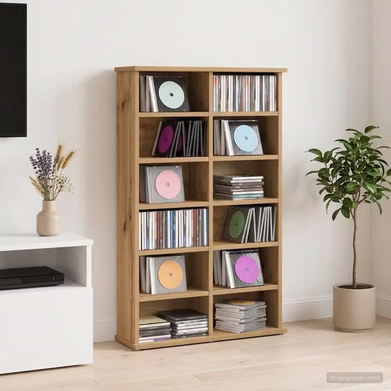 Mobile per CD vidaXL in legno Rovere Marrone con ripiani regolabili L: 60 cm, P: 17 cm, H: 92 cm