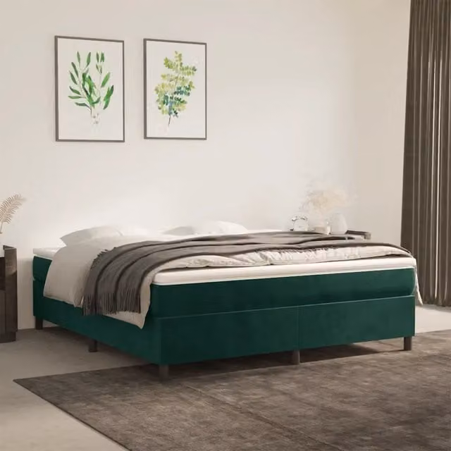 Letto Ibrido con Giroletto a Molle e Materasso vidaXL in Velluto Verde Scuro, L/P/H: 160 x 200 x 35 cm – 1