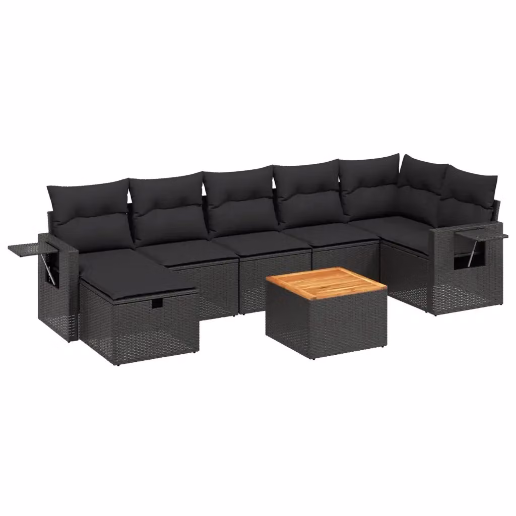 Set di Divani da Giardino a L vidaXL in Polyrattan Nero con 8 Pezzi e Cuscini Inclusi – 2