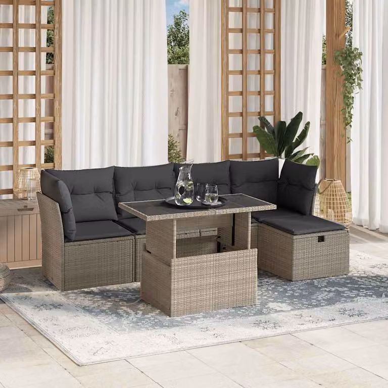 vidaXL Set Divano da Giardino a L con Cuscini Grigio Moderno in Polyrattan e Acciaio