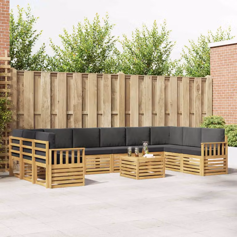 Set di divani da esterno vidaXL 8 pz in legno di acacia con cuscini Bianco e Antracite