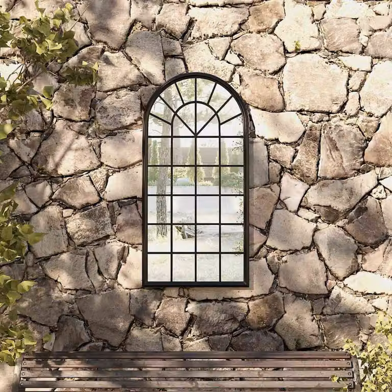 Specchio da giardino vidaXL nero in metallo per uso esterno, L: 90 cm, H: 45 cm