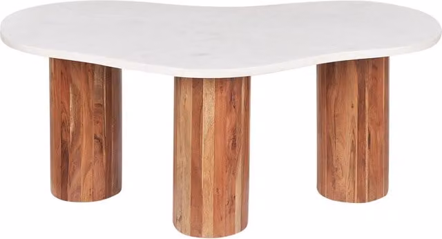 Tavolino da caffè ovale BELIANI con piano in marmo bianco e gambe in legno di acacia oliato per soggiorno moderno L: 90 cm, P: 45 cm, H: 35 cm – 1