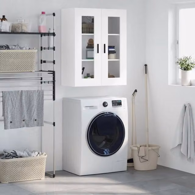 Mobile a Parete Moderno vidaXL Bianco con Ante in Vetro L: 69,5 cm, P: 34 cm, H: 90 cm – 1