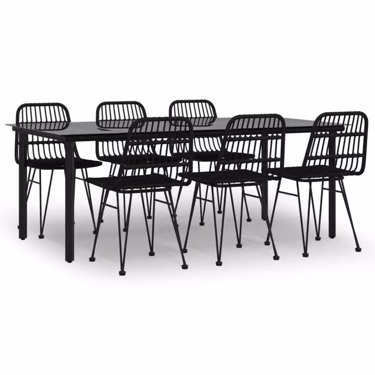 Set da Pranzo da Giardino 7 pz Nero in Polyrattan