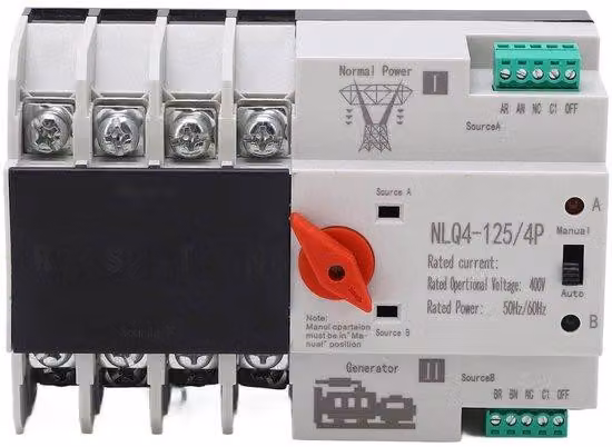 Circuito di trasferimento automatico con doppia alimentazione, AC 400 V, 4P, 20 A/32 A/50 A/63 A/80 A/100 A. ATS (Automatic Transfer Switch) per alimentazione di emergenza. Utilizzato per impianti solari (100 A)