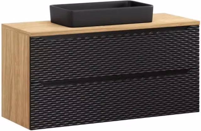 Set da bagno Meublorama YOKA nero e multicolore: mobile sospeso con cassetti e piano per lavabo, L: 120 cm, P: 46 cm, H: 71 cm