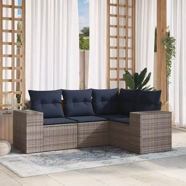 Set Divani da Giardino 4 pz con Cuscini Grigio in Polyrattan 3222510