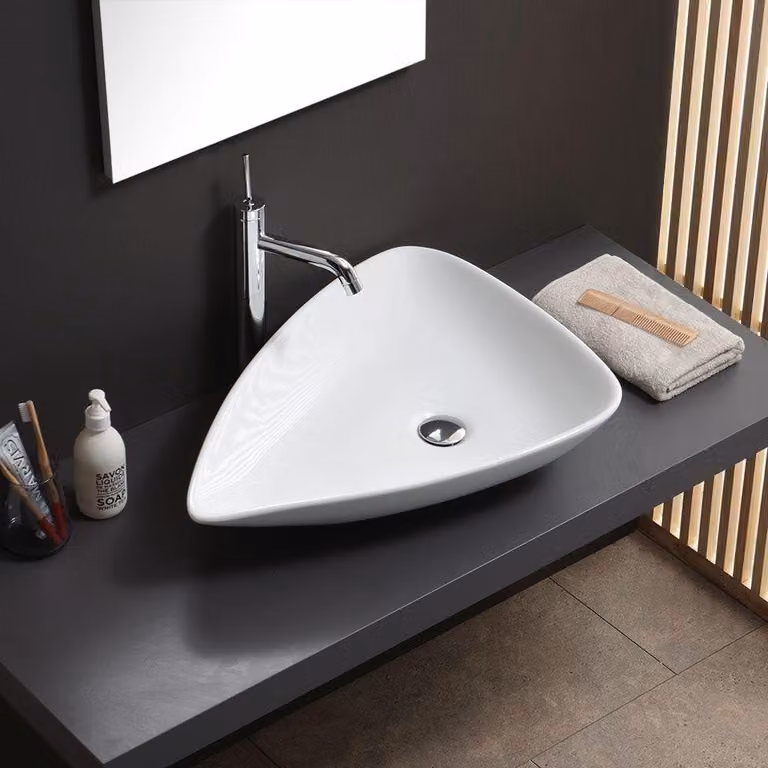 Lavabo da appoggio ovale in Vetroceramica, 65x12x47 cm, bianco, design moderno