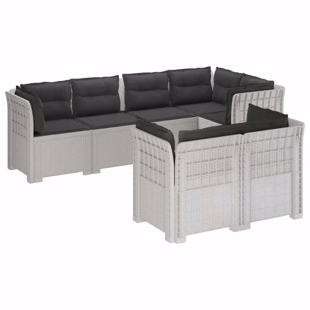 Divano da giardino a forma di U vidaXL con 7 posti, design moderno in polyrattan bianco e antracite con cuscini inclusi e coperture rimovibili – 2