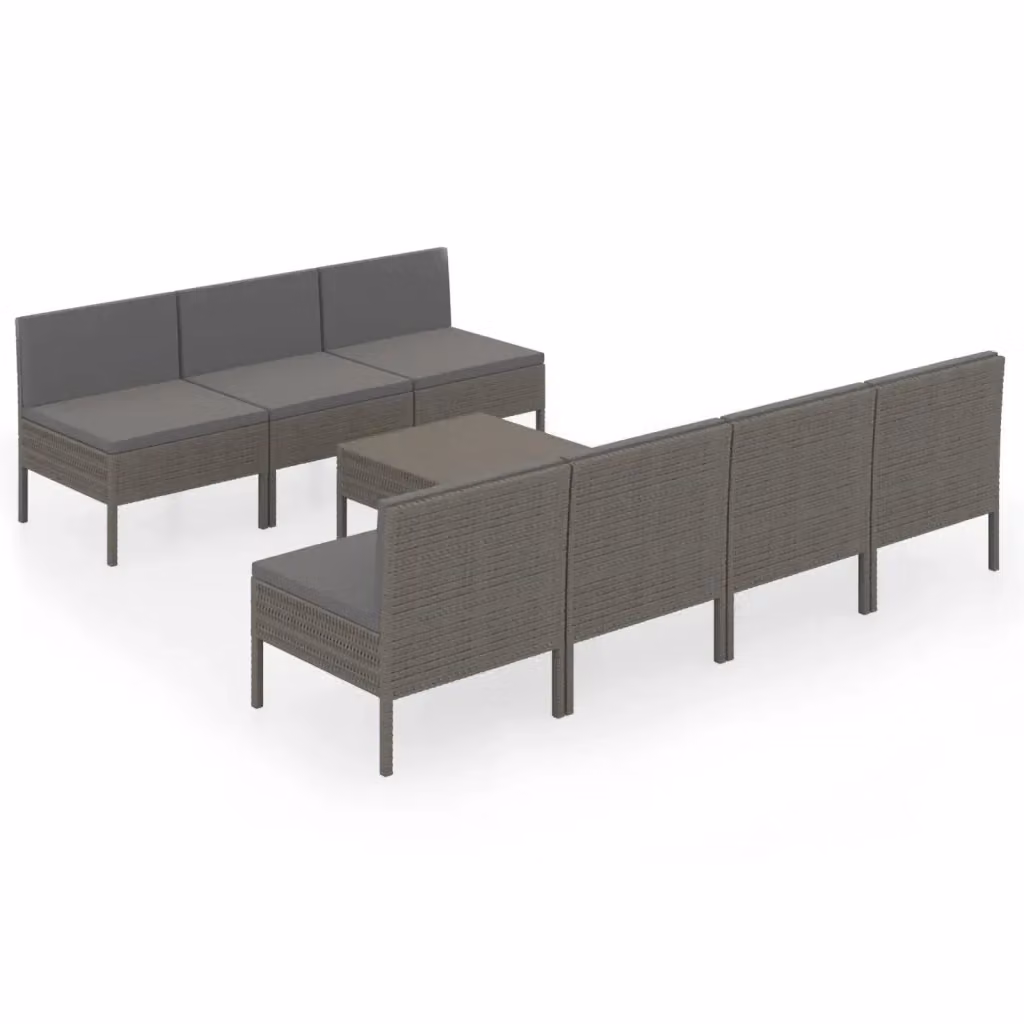 Set di divani da giardino vidaXL a forma di U con tavolino da caffè, 8 pezzi in polyrattan grigio antracite con cuscini rimovibili – 2