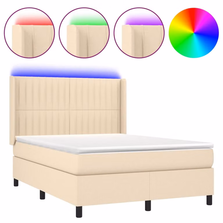 Letto a Molle con Materasso e LED Crema 140x200 cm in Tessuto