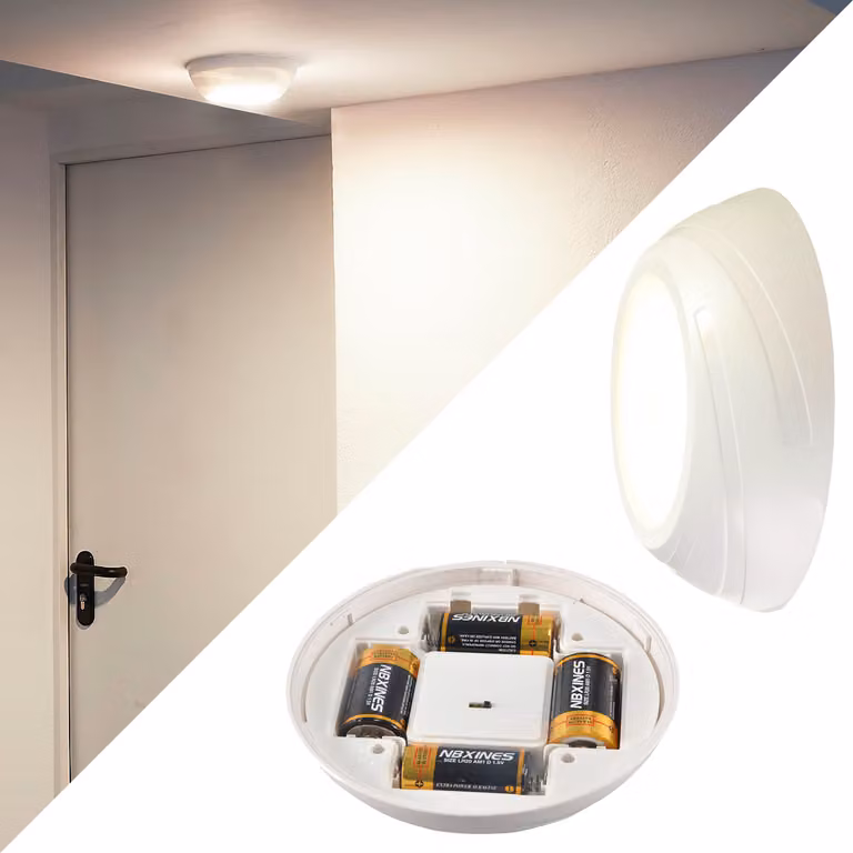 Lampada a LED con sensore a batteria, lampada da soffitto, lampada da incasso, 3000K, sensore di movimento, sensore crepuscolare, timer
