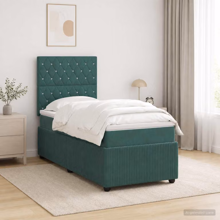 Maison Exclusive - Letto boxspring a LED con materasso verde scuro 100 x 200 cm in velluto