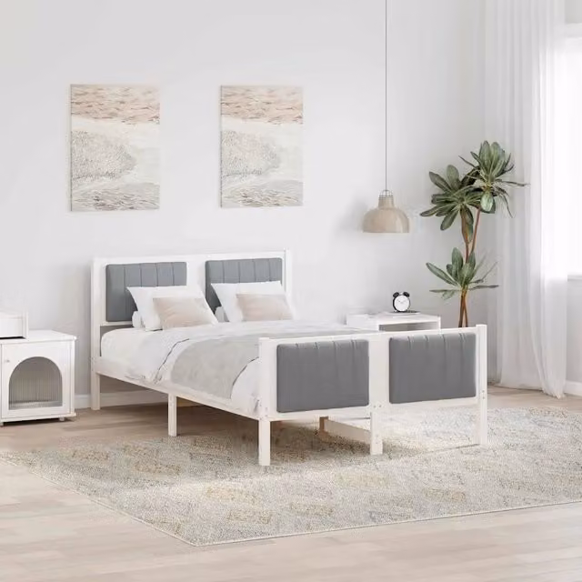Struttura del letto-Giroletto-Rete del Letto Bianco e grigio chiaro 120 x 200 cm 507626