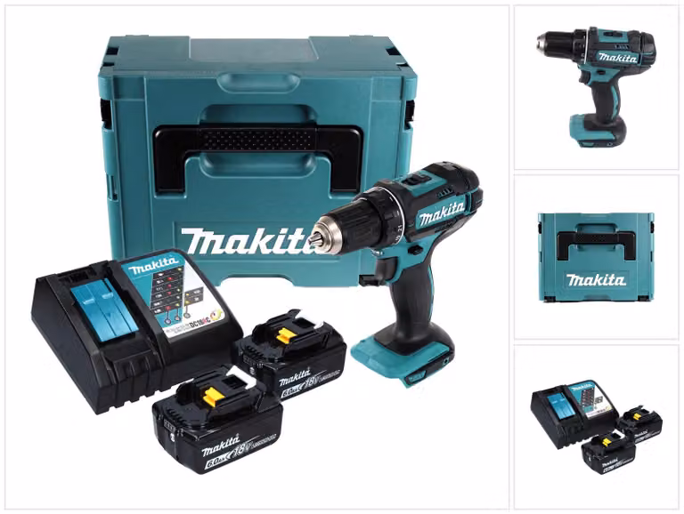 Trapano avvitatore a batteria Makita DDF 482 RGJ 62Nm 18V + 2 batterie da 6,0Ah + caricabatterie + valigetta Makpac