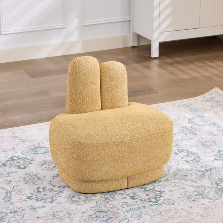Pouf da pavimento con motivo coniglio, sgabello per bambini, pouf imbottito, realizzato in schiuma, 54×41,5×54 cm, giallo