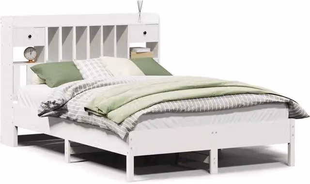Letto matrimoniale | Letto per adulti | Letto Libreria senza Materasso Bianco 150x200 cm Legno di Pino