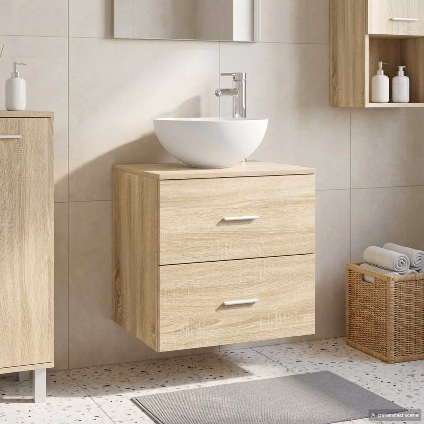 Mobile Lavabo da Parete Moderno vidaXL in Rovere Sonoma e Marrone, L: 49,5 cm, P: 41 cm, H: 64,5 cm