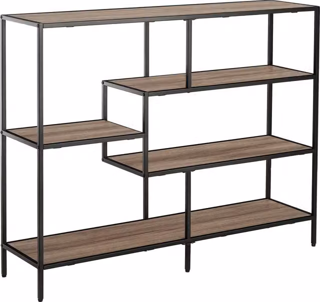 Scaffale Libreria Asimmetrica HOMCOM in Stile Industriale con Legno e Metallo, Nero e Marrone, L: 120 cm, P: 32 cm, H: 95 cm