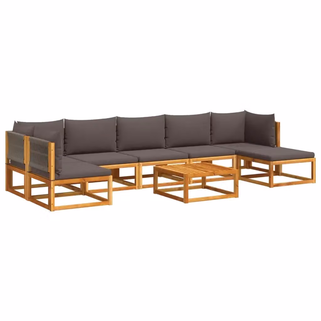 Set di 8 divani da giardino vidaXL in legno di acacia oliato con cuscini grigi e corda per esterno – 2