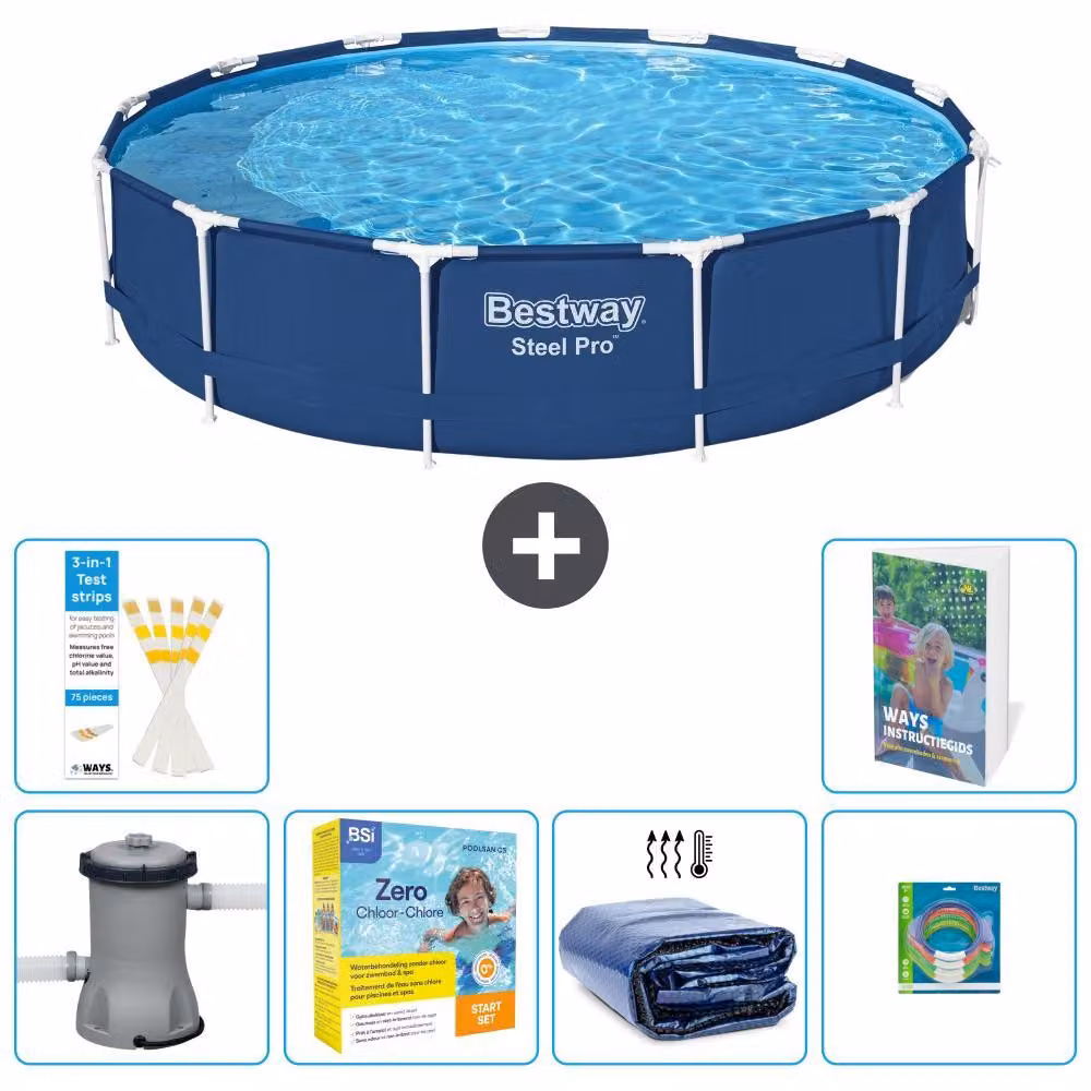 Piscina gonfiabile Bestway Steel Pro, rotonda, dimensioni 396x84 cm, composta da 5 parti, modello S181