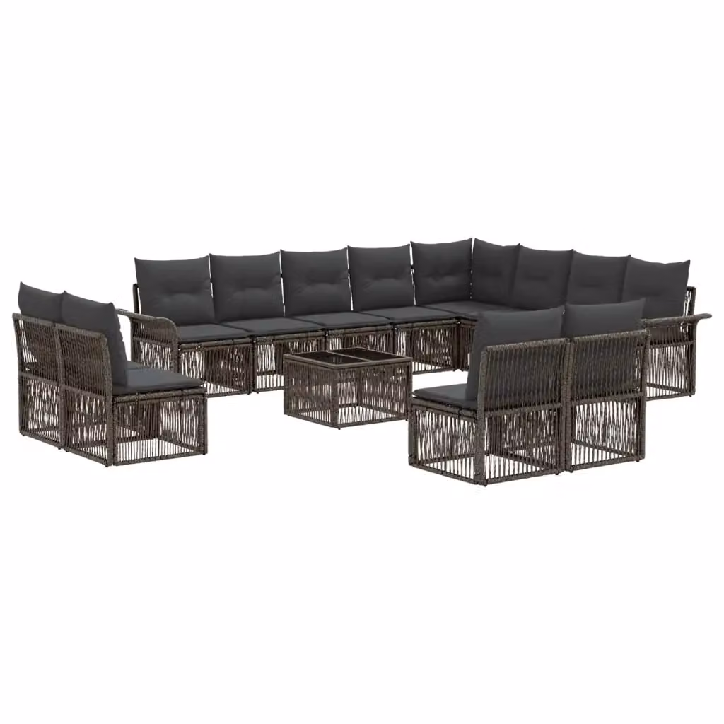 Set Divano da Giardino Moderno vidaXL in Polyrattan Grigio con 13 Pezzi e Cuscini Inclusi – 2