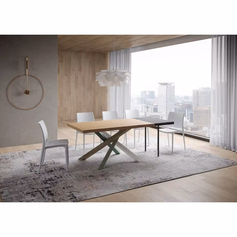 Tavolo allungabile moderno ITAMOBY in legno di rovere con bordo live edge e telaio a X, L/P/H: 140-240 x 90 x 75 cm, multicolore – 2