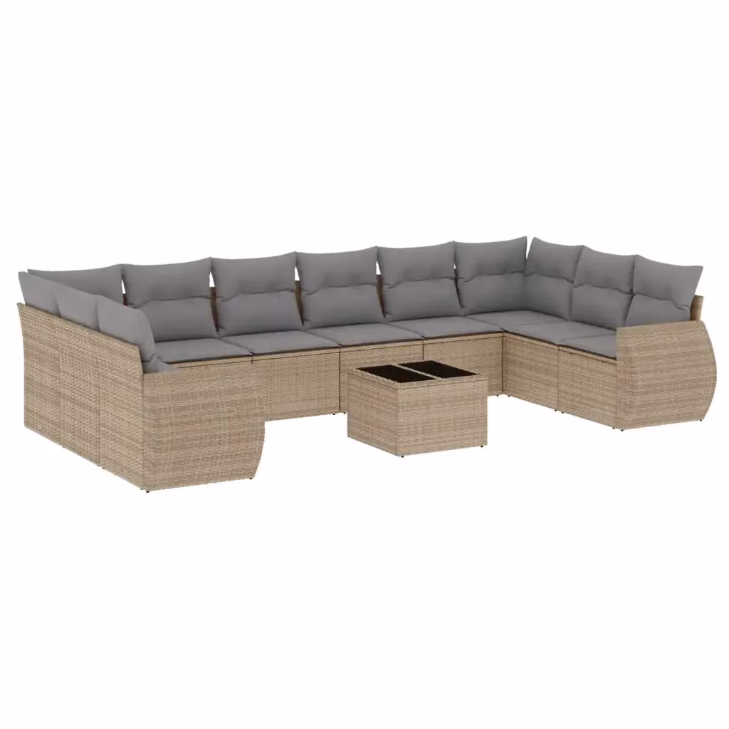 Set di divani da giardino VIDAXL in polyrattan con cuscini beige, 11 pezzi, design moderno a L – 2