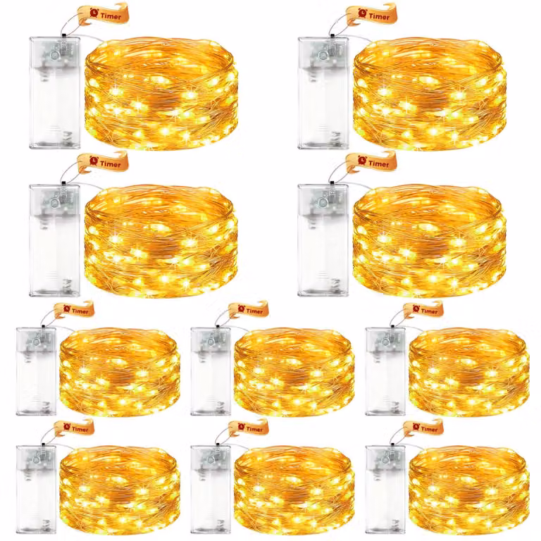 Catena luminosa a LED, set da 10, lunghezza 3 metri, 30 LED, luce bianco caldo, con timer, alimentazione a batteria