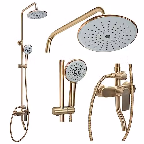 Rea - Colonna Doccia Verso Oro Spazzolato Sistema Doccia In Ottone Per Bagno (Oro) 45,5x22x143,5cm