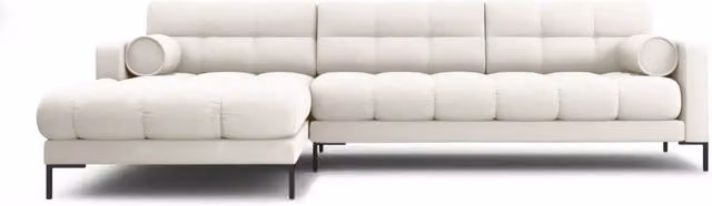 Divano angolare sinistro Bali di Cosmopolitan Design, modello a 5 posti in tessuto beige chiaro con struttura in metallo e cuscini inclusi