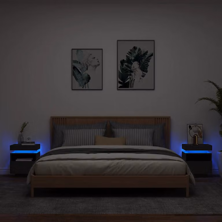 Set di 2 comodini moderni vidaXL con luci LED e porta USB, neri, L 40 cm x P 39 cm x H 48,5 cm