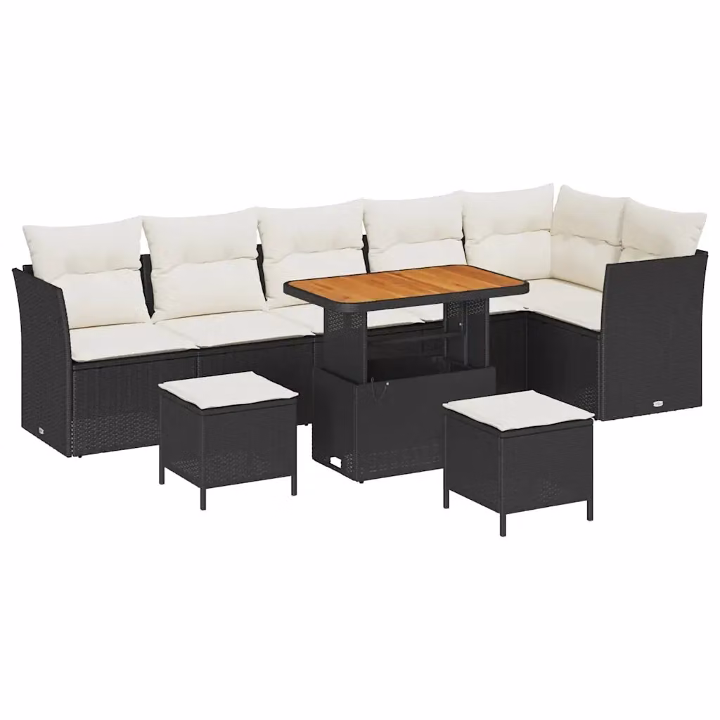 Set Divano da Giardino vidaXL 9 Pezzi con Cuscini Nero e Beige in Acciaio Verniciato a Polvere – 2