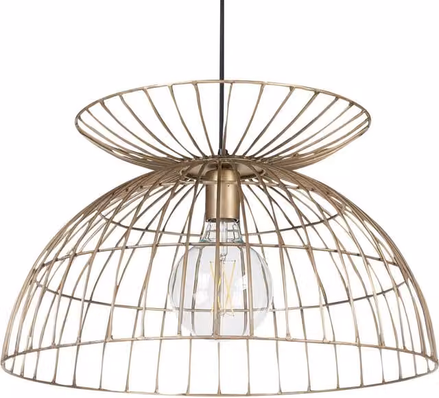 Lampadario a sospensione BELIANI in ferro e ottone color oro con paralume a gabbia ovale stile moderno