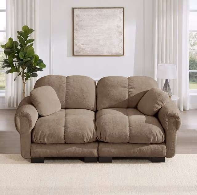 Divano modulare 190x86x90 cm in ciniglia con cuscino mobile; marrone