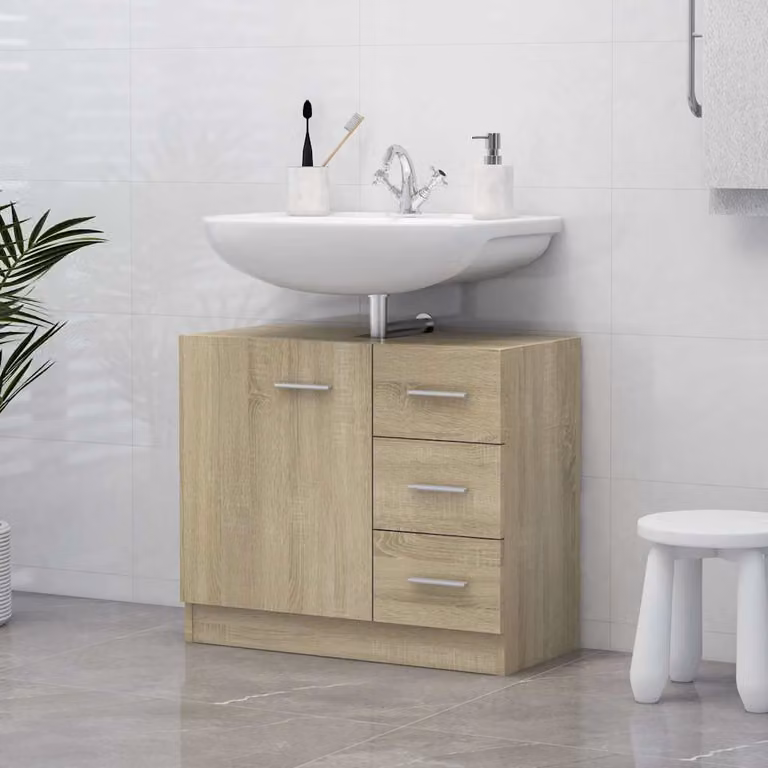 Mobile Sottolavabo vidaXL in Rovere Sonoma, Design Moderno con Cassetti e Ripiani, L/P/H: 63 x 30 x 54 cm