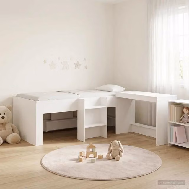 Struttura del Letto con Scrivania-Giroletto con contenitore Bianco 90 x 200 cm