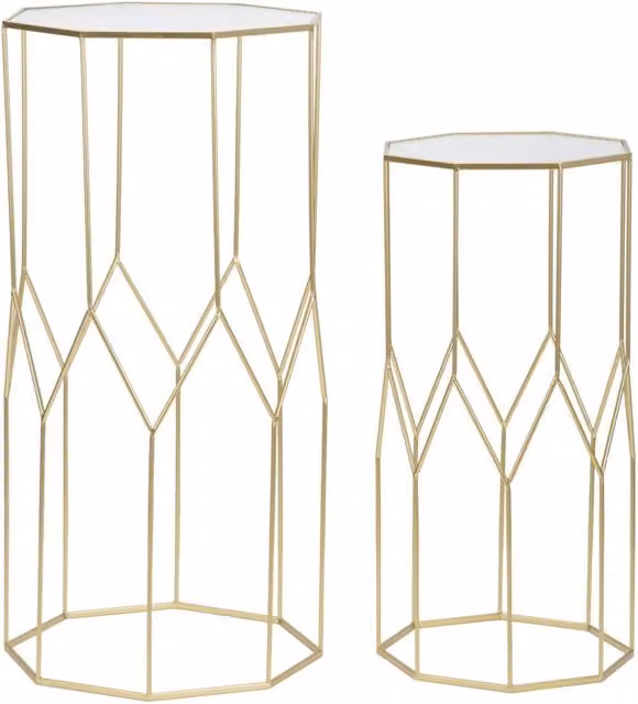 Tavolino Soggiorno New Glass Coppia 50x46x100 cm - 40x37x80 cm in Ferro e Vetro Oro