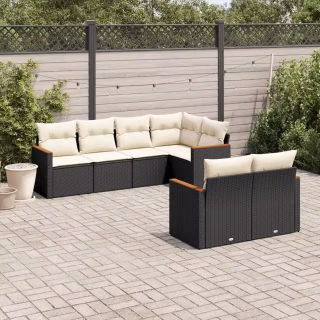 Set Divani da Giardino con Cuscini 7pz Nero Polyrattan 3258542