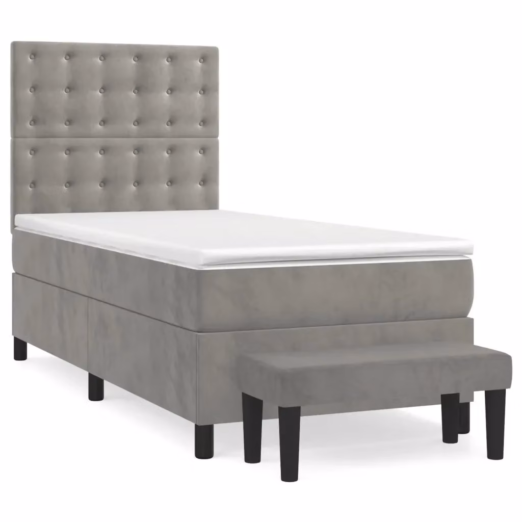vidaXL Giroletto a Molle con Materasso Ibrido in Velluto Grigio Chiaro L/P/H: 200 x 100 x 128 cm – 2