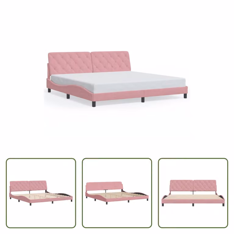 The Living Store Struttura letto con testiera rosa 200x200 cm in velluto